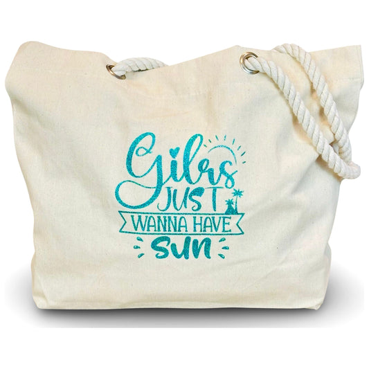 Canvas Beach Tote "Girls Just Wanna Have Fun"