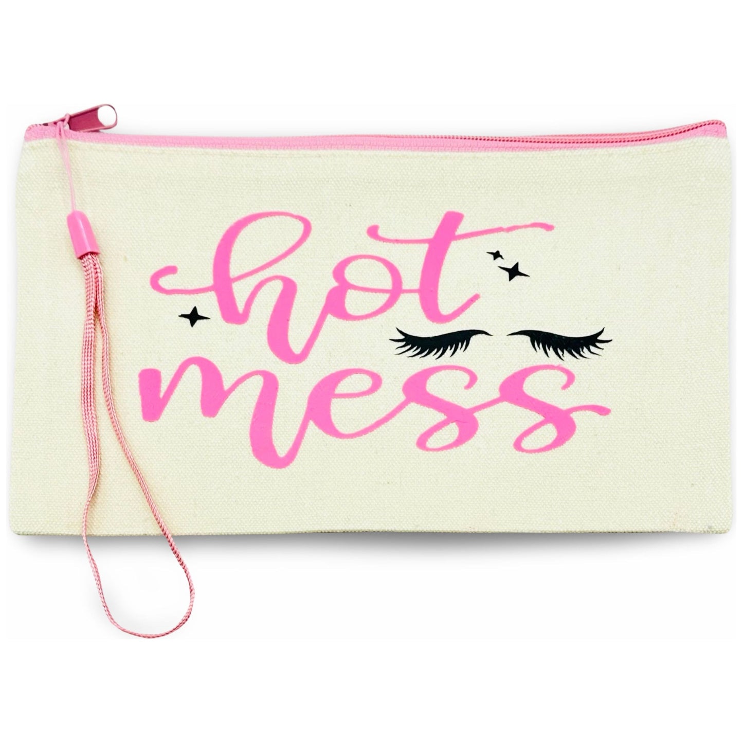 Canvas Zip Wristlet Pouch “Hot Mess”