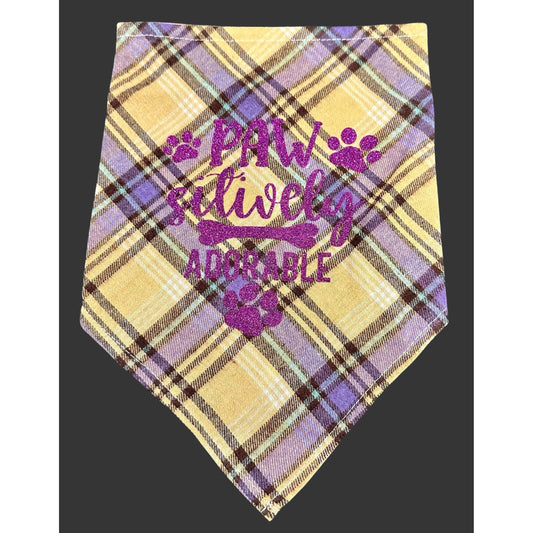 Dog Plaid Bandanna/Scarf "PAW-SITIVELY ADORABLE" Size M