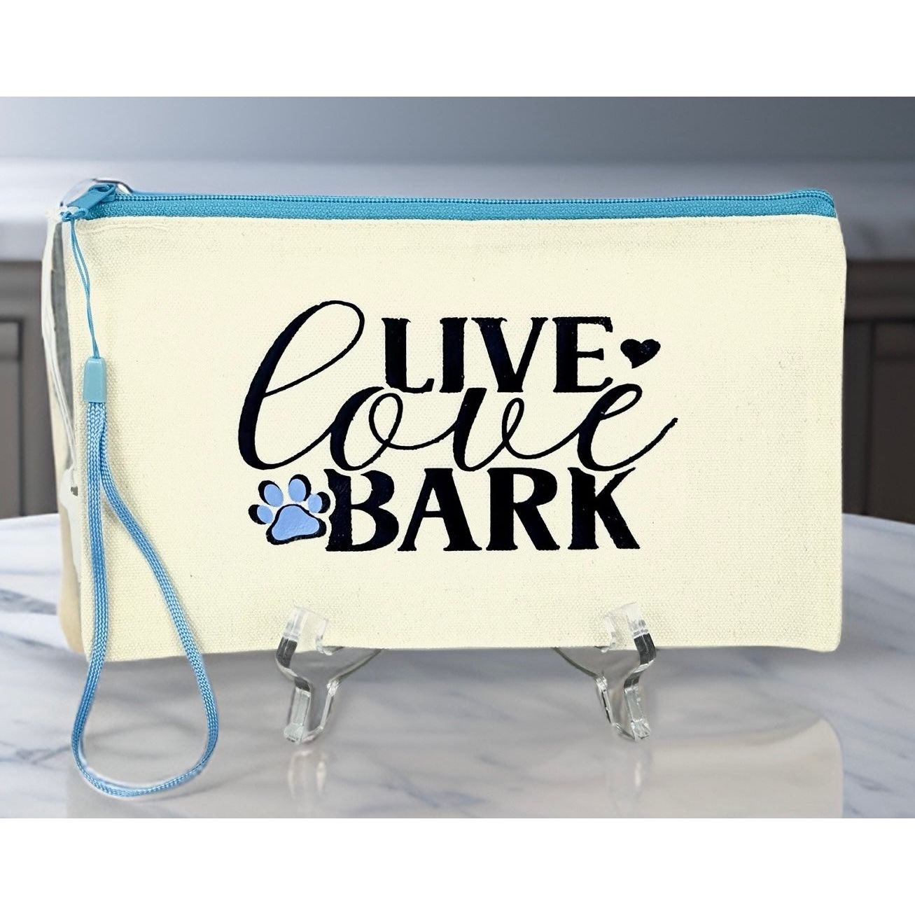 Canvas Zip Wristlet Pouch “Live Love Bark”