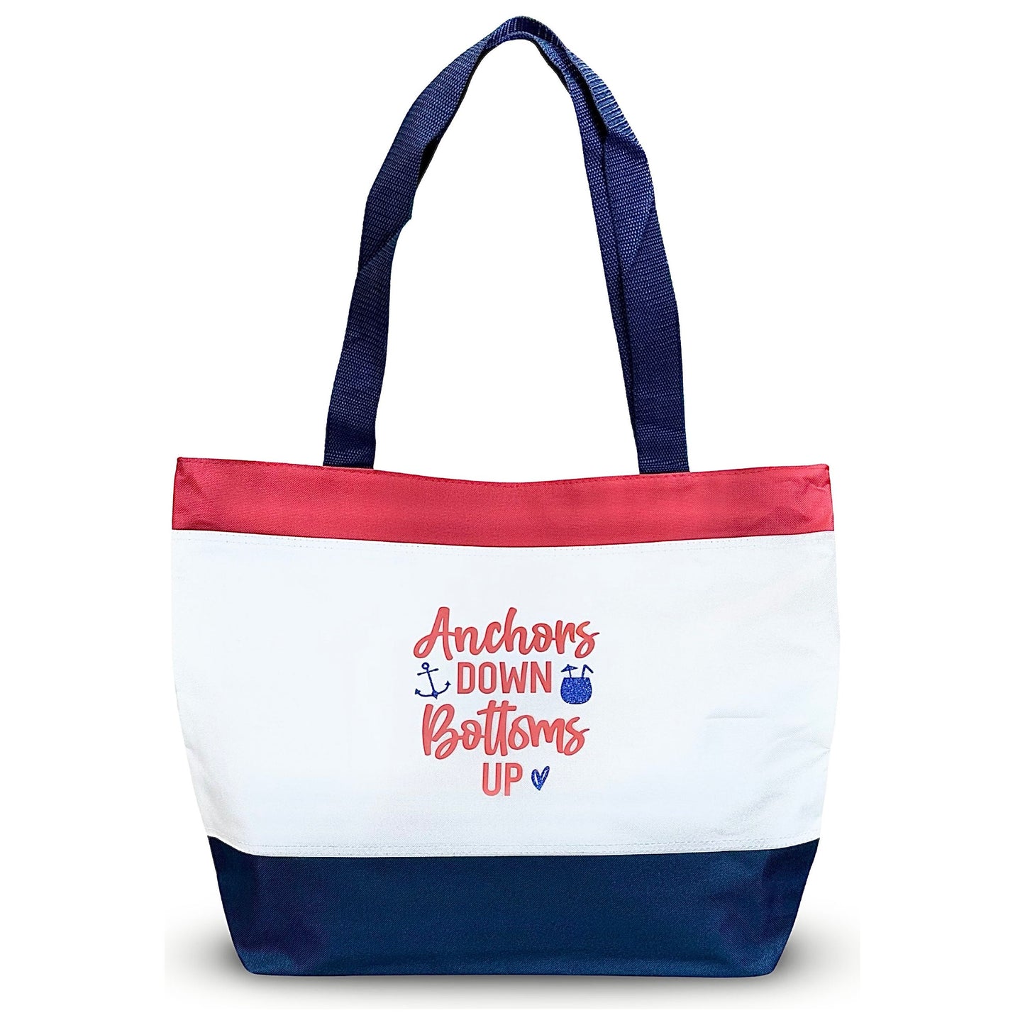 Tri-Color Canvas Tote “Anchors Down Bottoms Up”