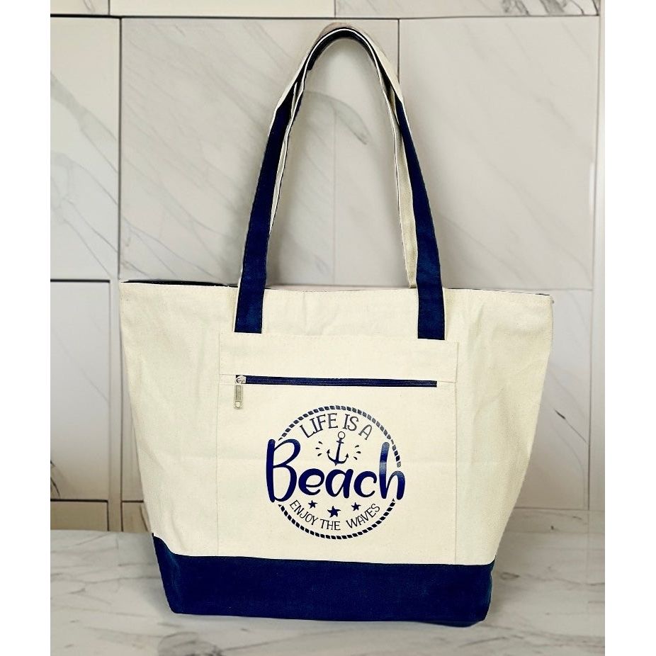 Canvas Tote "Life Is Beach Enjoy the Waves"