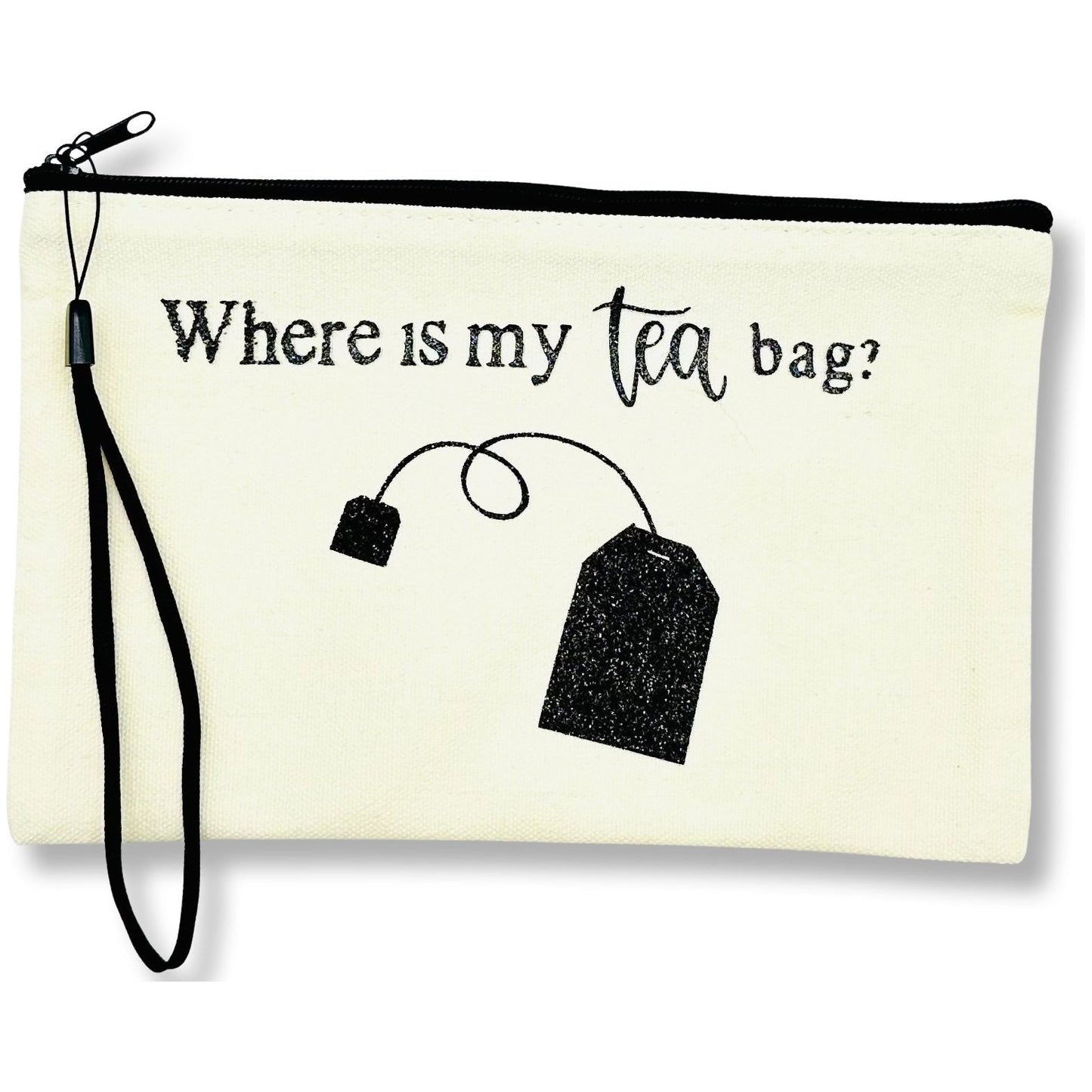 Canvas Zip Wristlet Pouch “Where Is My Tea Bag?”