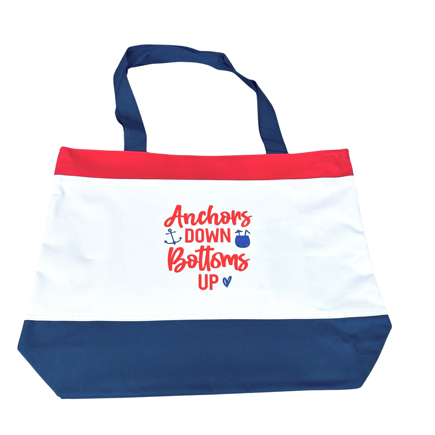 Tri-Color Canvas Tote “Anchors Down Bottoms Up”