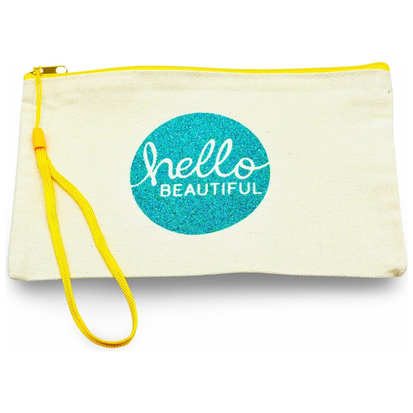 Canvas Zip Wristlet Pouch “Hello Beautiful”