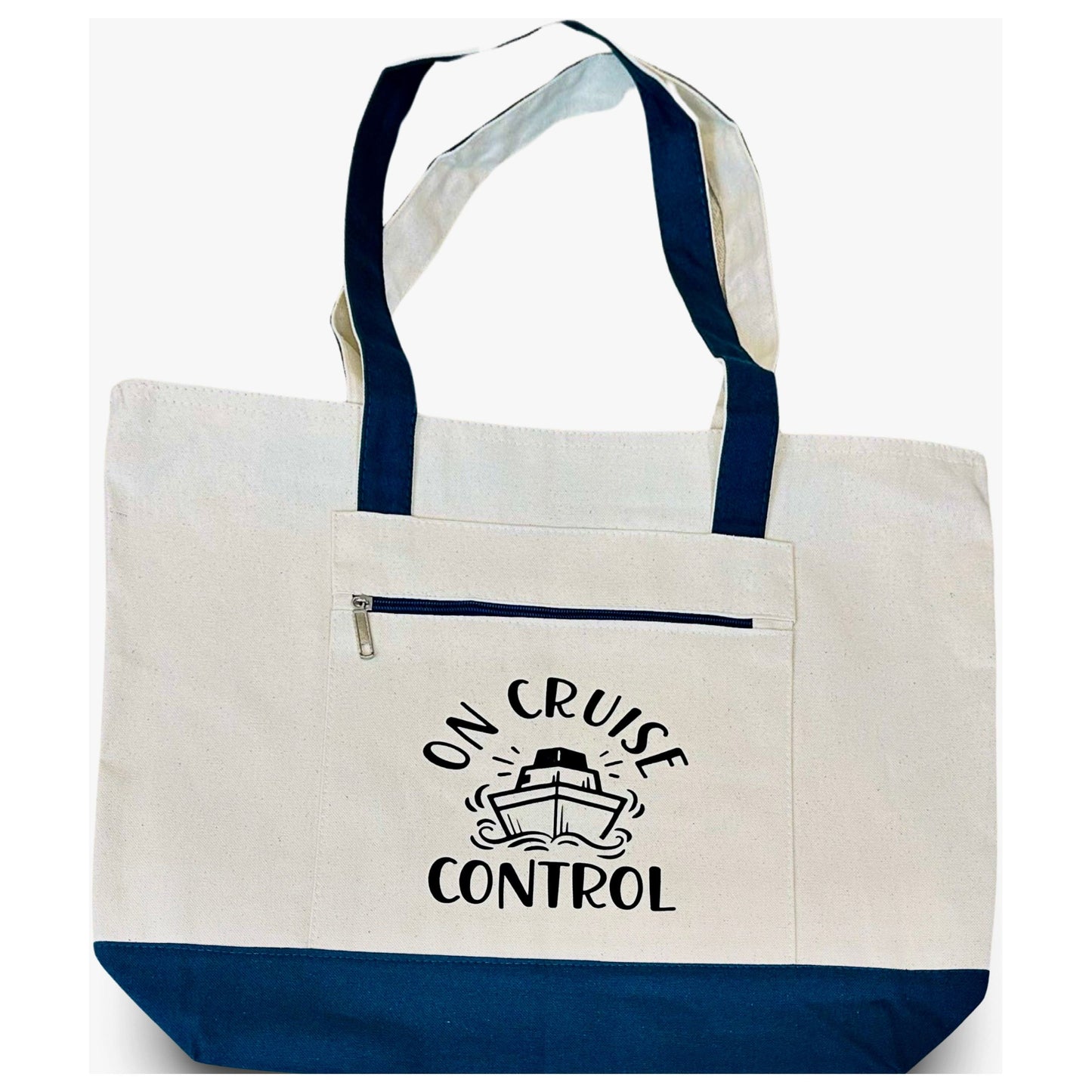 Canvas Tote with Front Zip Pocket "On Cruise Control"