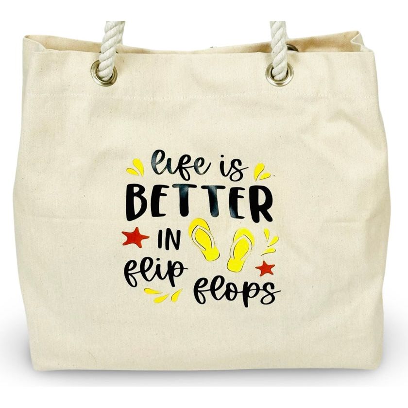 Canvas Beach Tote "Life Is Better In Flip Flops"