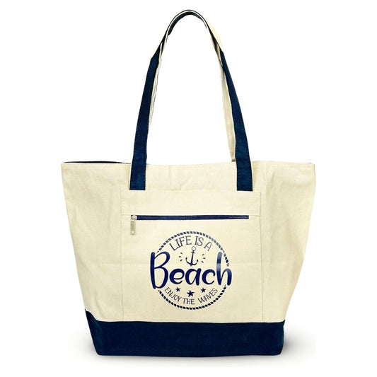 Canvas Tote "Life Is Beach Enjoy the Waves"