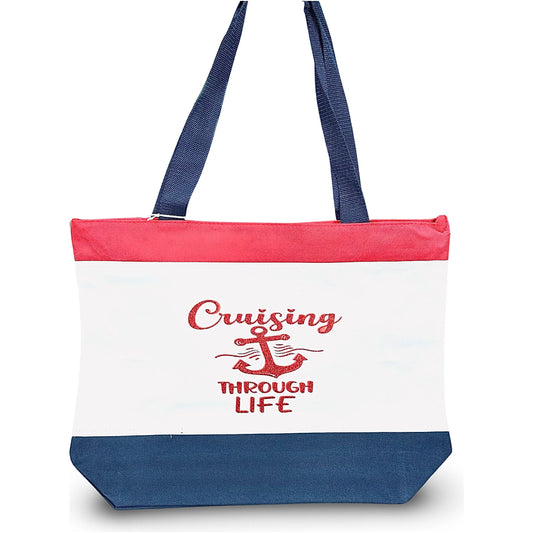 Tri-Color Canvas Tote “Cruising Through Life”