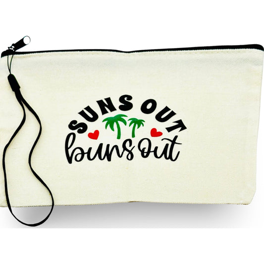 Canvas Zip Wristlet Pouch “Suns Out Buns Out”