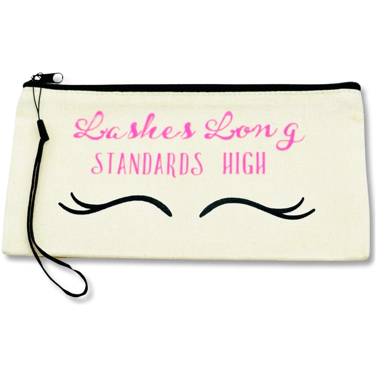 Canvas Zip Wristlet Pouch “Lashes Long Standards High”