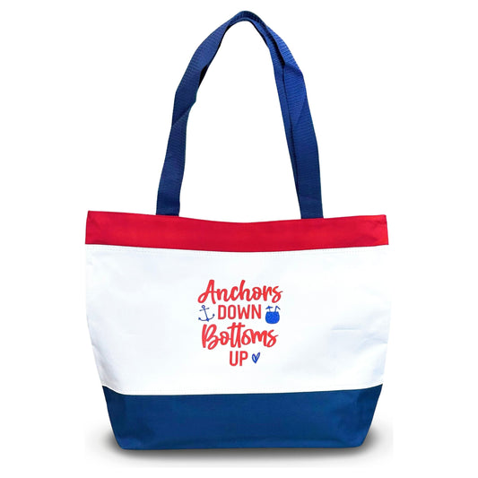 Tri-Color Canvas Tote “Anchors Down Bottoms Up”