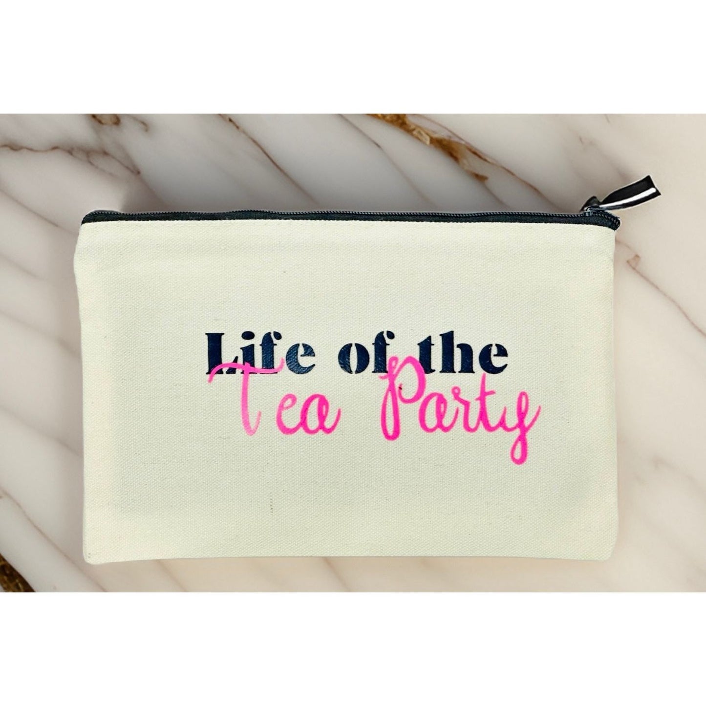 Canvas Zip Wristlet Pouch “Life of the Tea Party”