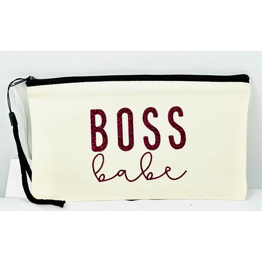 Canvas Zip Wristlet Pouch “Boss Babe”