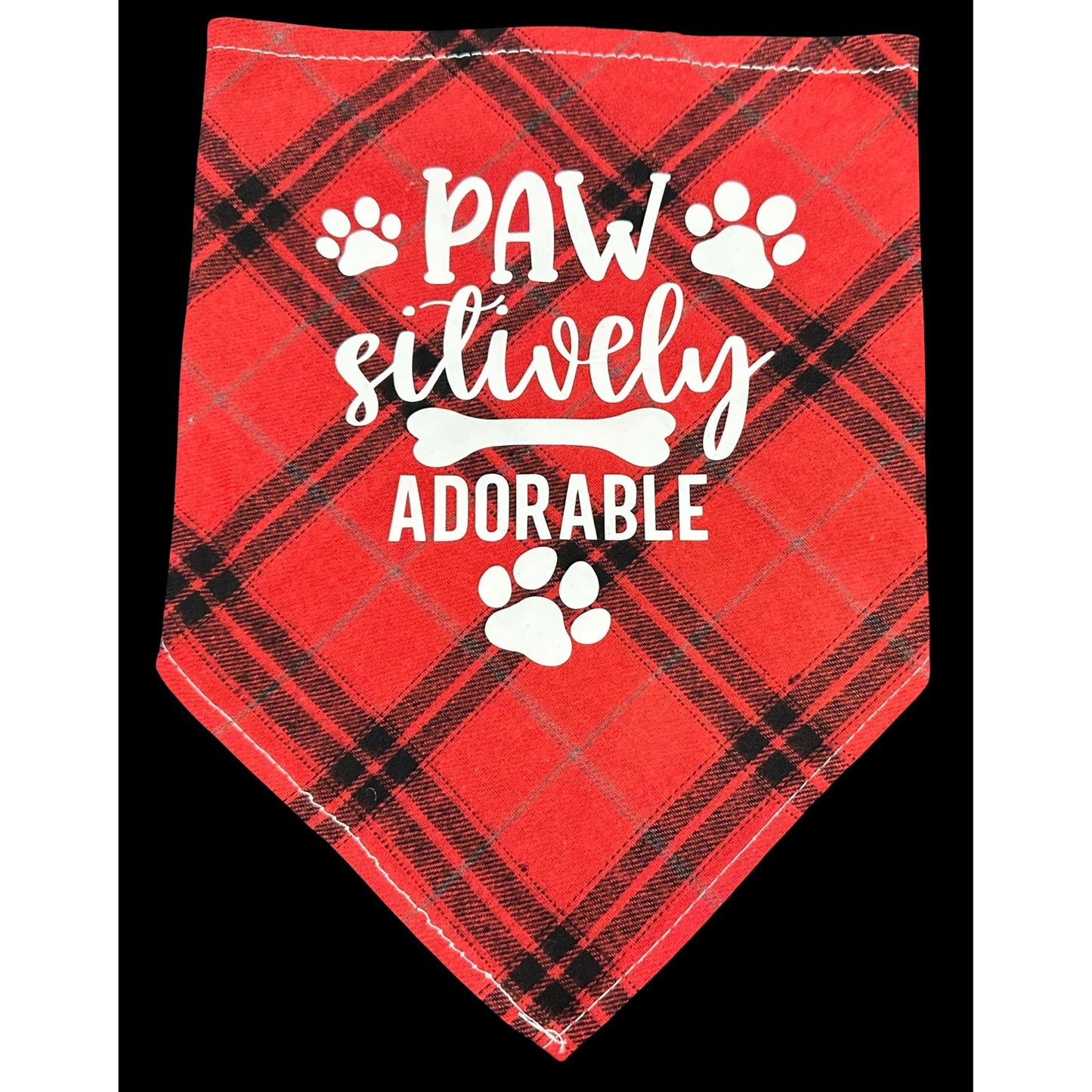 Dog Plaid Bandanna/Scarf "PAW-SITIVELY ADORABLE" Size M