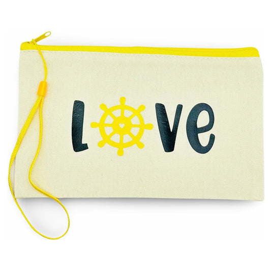 Canvas Zip Wristlet Pouch “LOVE”