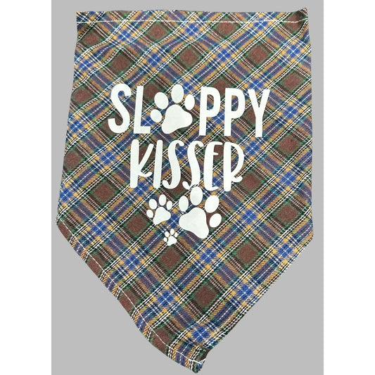 Dog Plaid Bandanna/Scarf "Sloppy Kisser" Size M