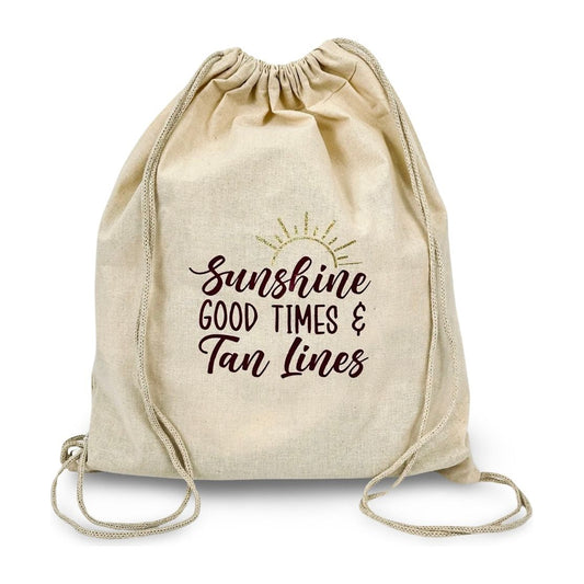 Drawstring Backpack “Sunshine Good Times Tan Lines”