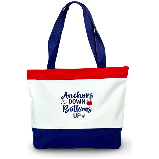 Tri-Color Canvas Tote “Anchors Down Bottoms Up”