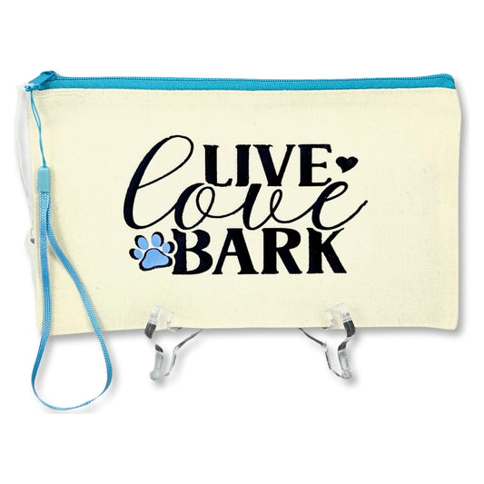 Canvas Zip Wristlet Pouch “Live Love Bark”