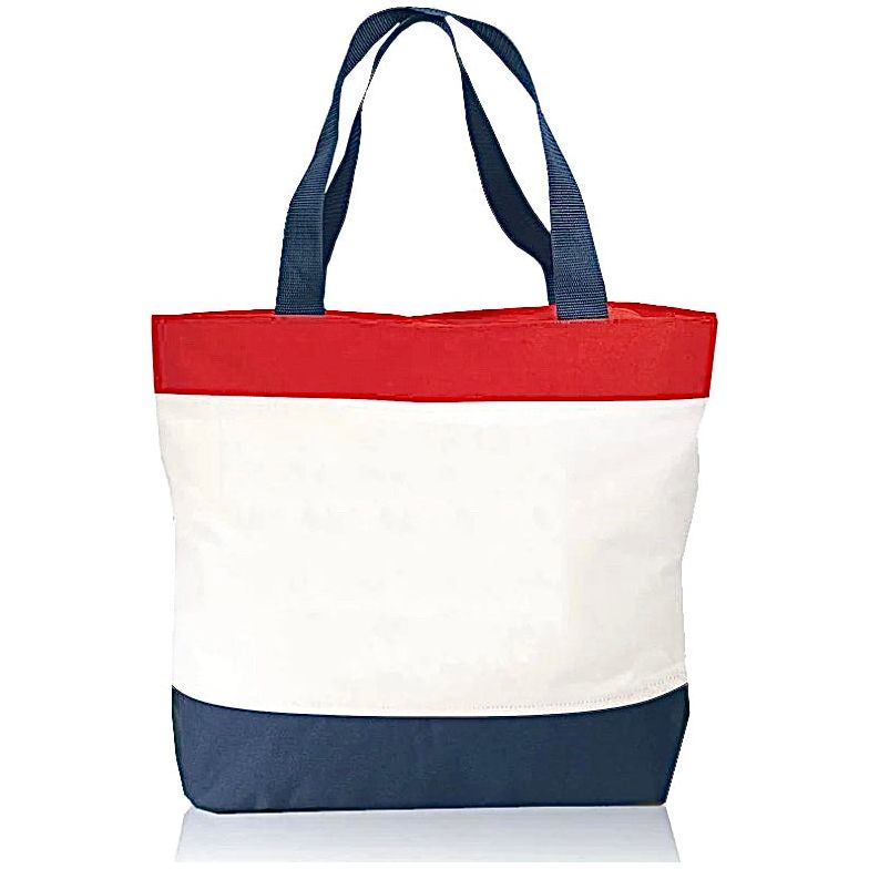 Tri-Color Canvas Tote “Anchors Down Bottoms Up”