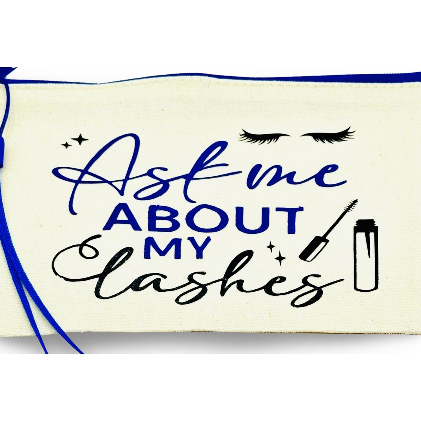 Canvas Zip Wristlet Pouch “Ask Me About My Lashes”