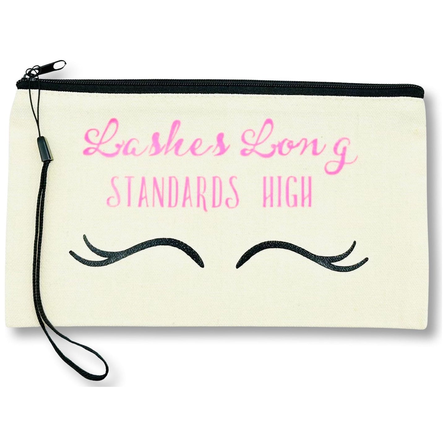 Canvas Zip Wristlet Pouch “Lashes Long Standards High”