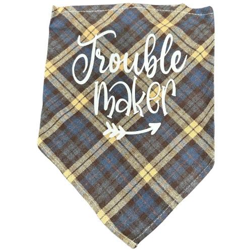 Dog Plaid Bandanna/Scarf "TROUBLE MAKER" Size M