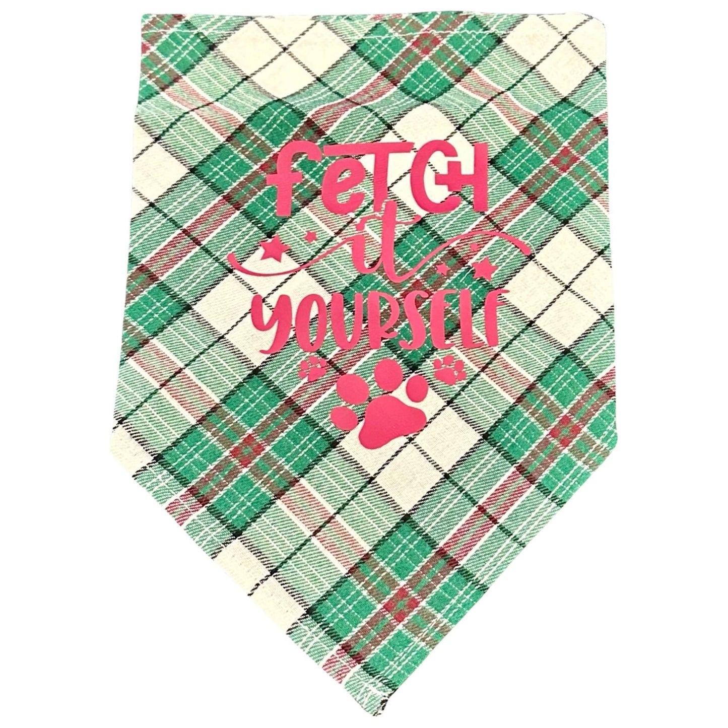 Dog Plaid Bandanna/Scarf "FETCH IT YOURSELF" Size M