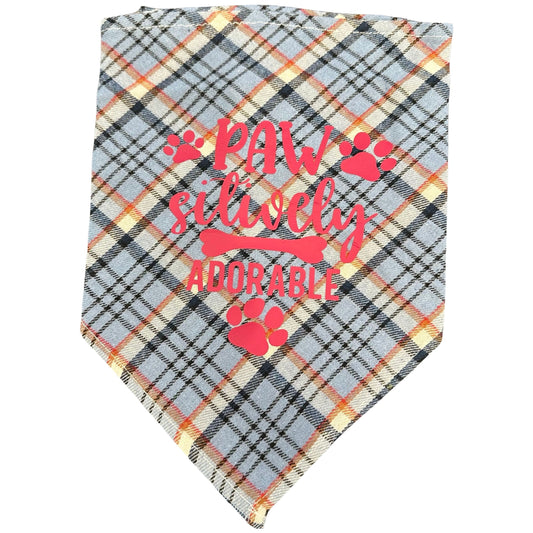 Dog Plaid Bandanna/Scarf "PAW-SITIVELY ADORABLE" Size M