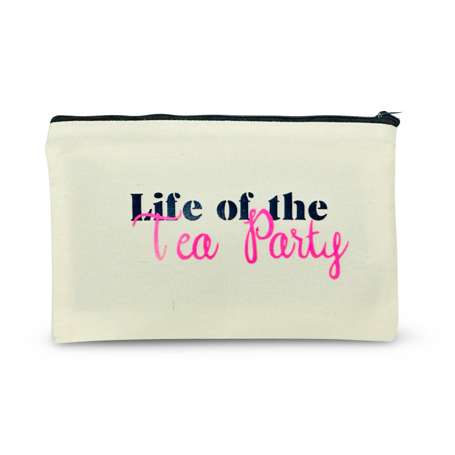 Canvas Zip Wristlet Pouch “Life of the Tea Party”