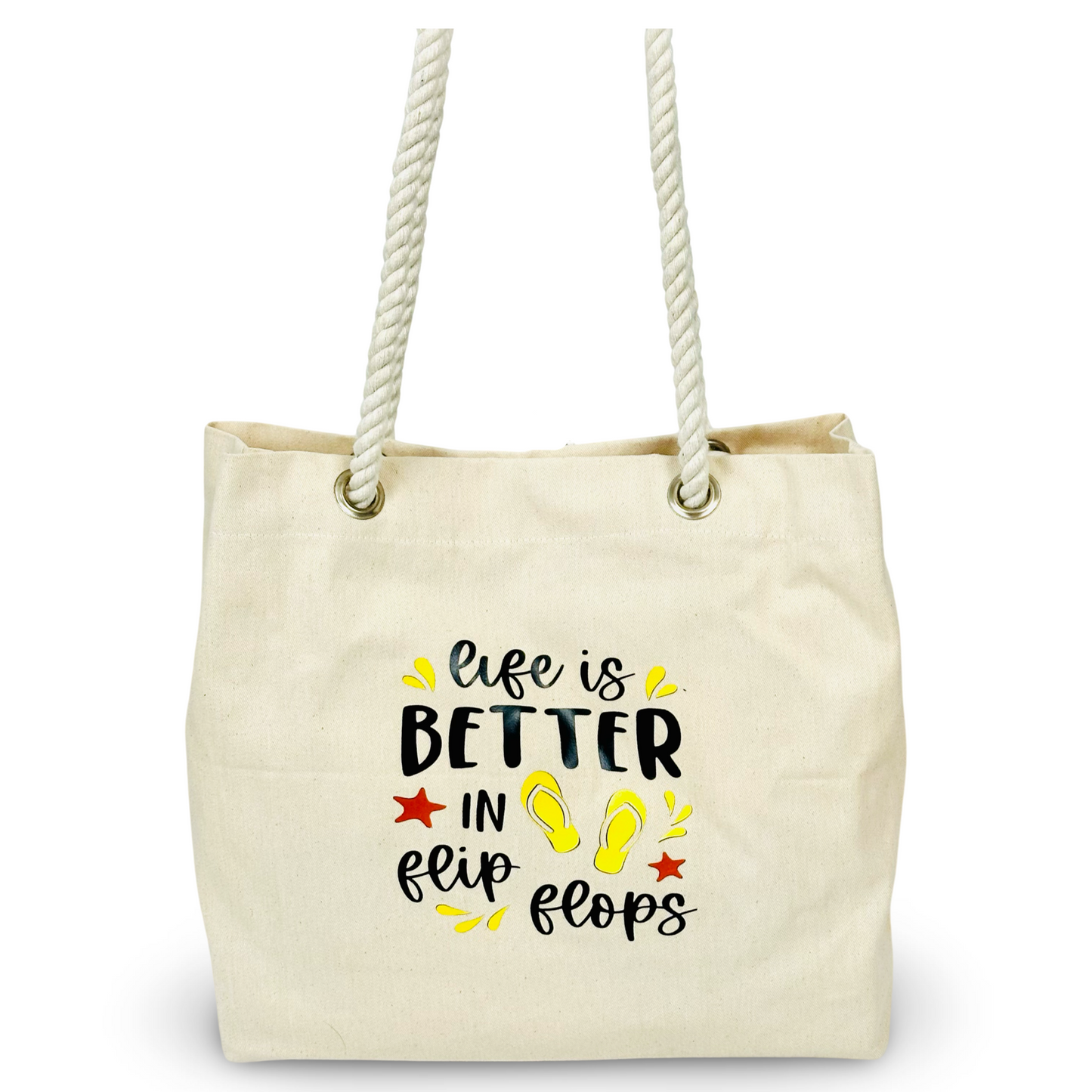 Canvas Beach Tote "Life Is Better In Flip Flops"