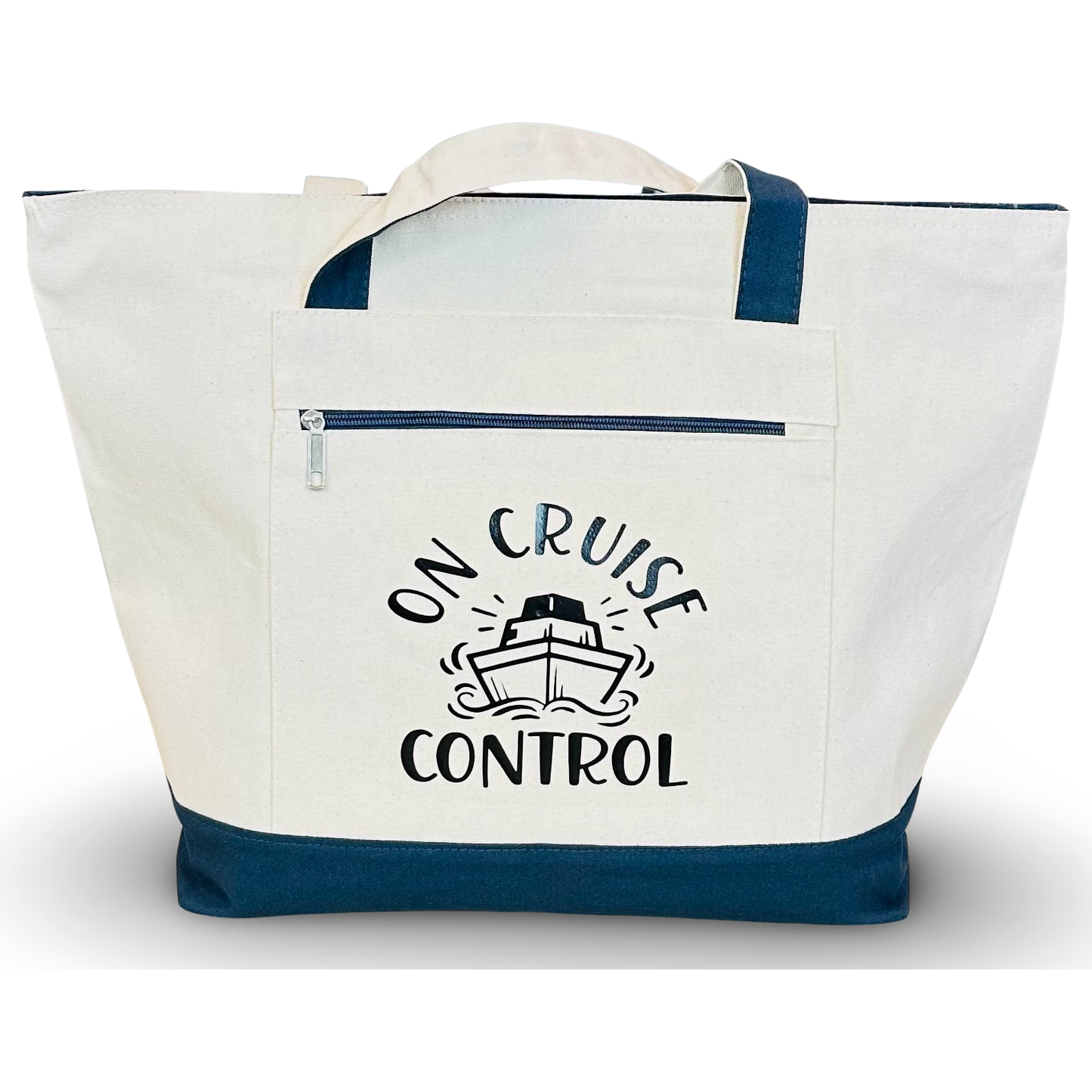 Canvas Tote with Front Zip Pocket "On Cruise Control"