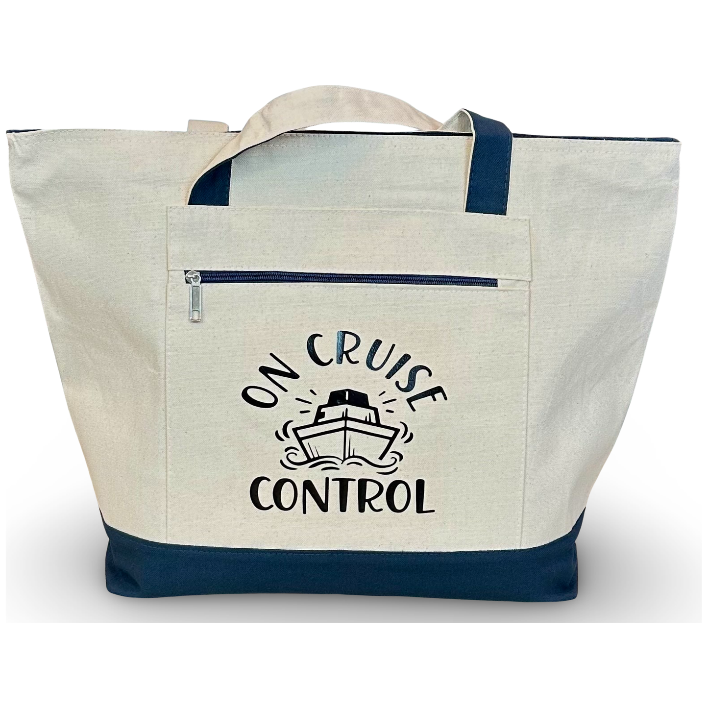 Canvas Tote with Front Zip Pocket "On Cruise Control"